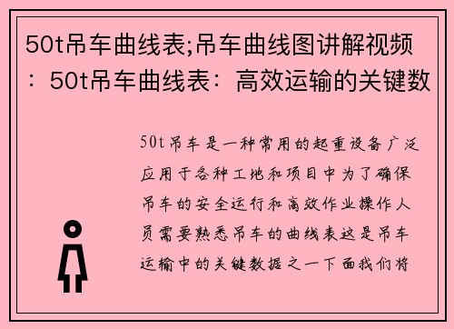 50t吊车曲线表;吊车曲线图讲解视频：50t吊车曲线表：高效运输的关键数据