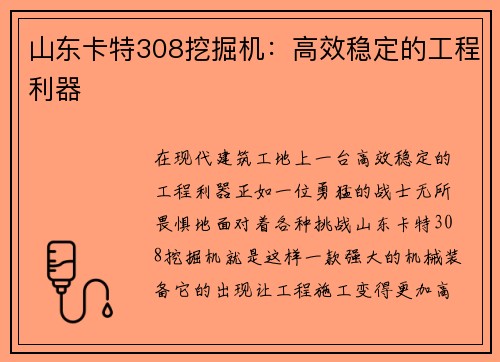 山东卡特308挖掘机：高效稳定的工程利器